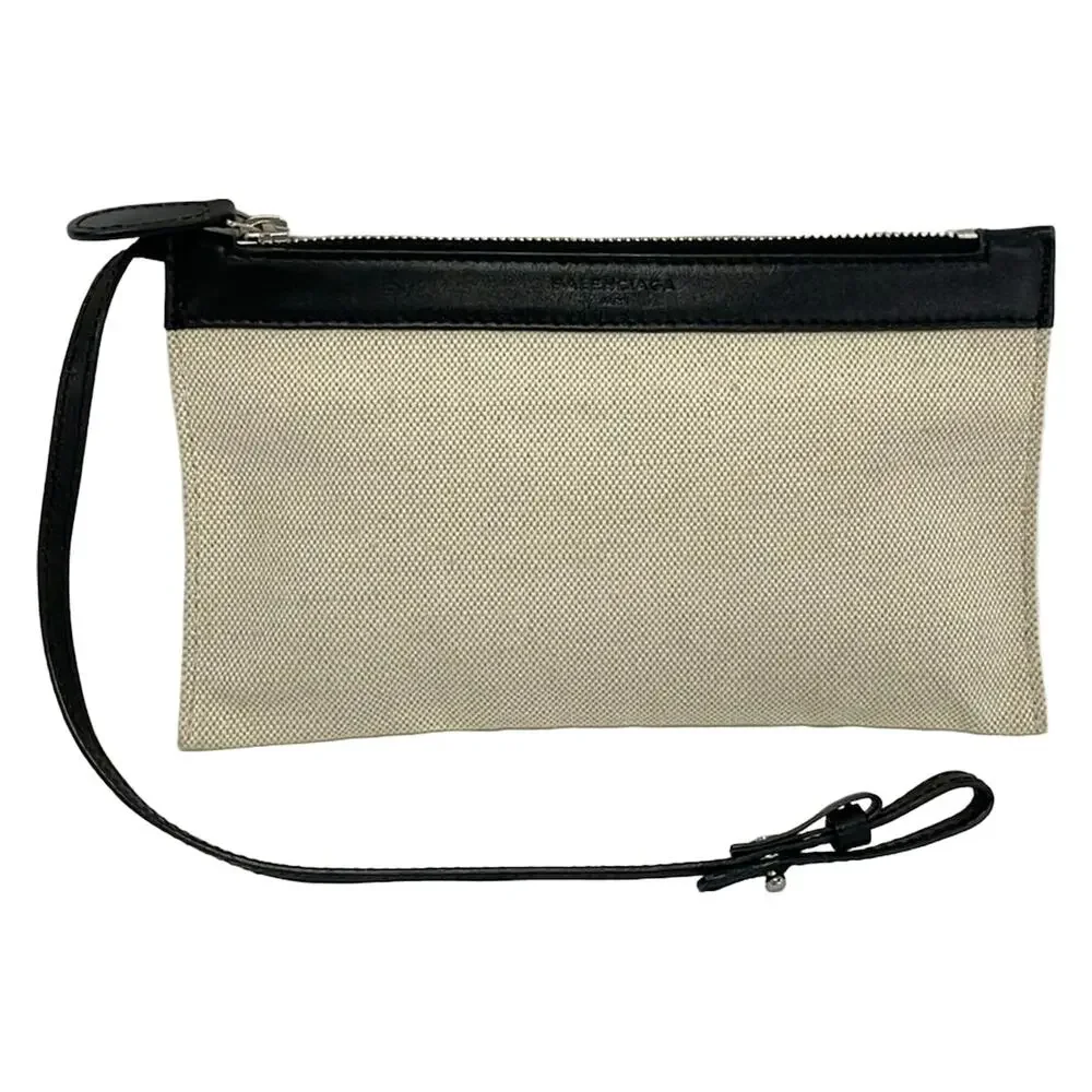 Balenciaga Pouch Cream Black Canvas Leather